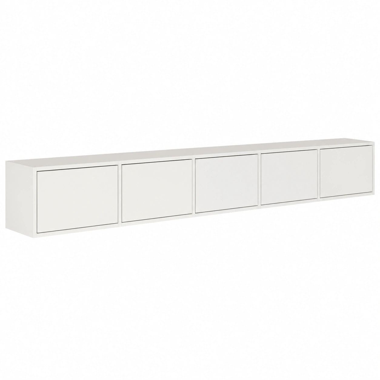 Meuble TV Suspendu 300 cm Minimaliste Blanc avec Portes Push-to-Open