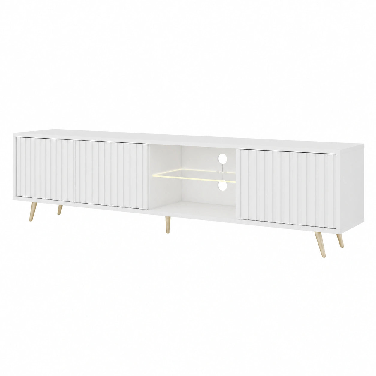 Meuble TV avec Pieds Dor¨¦s et ¨¦clairage LED