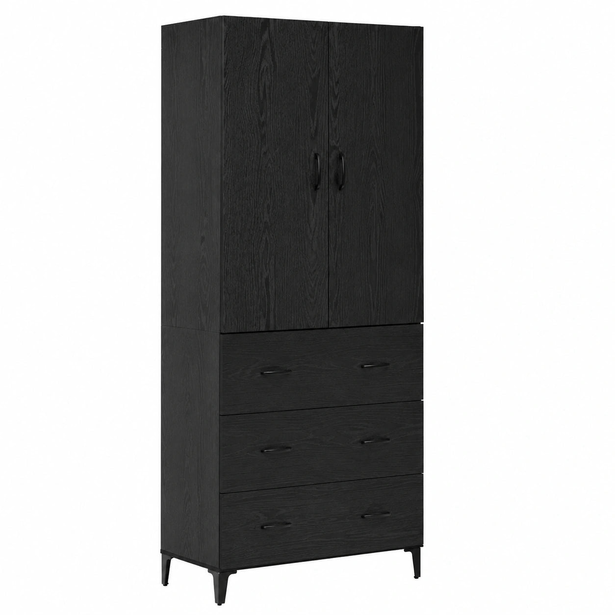 Armoire murale en bois noir avec ¨¦tag¨¨res et tiroirs