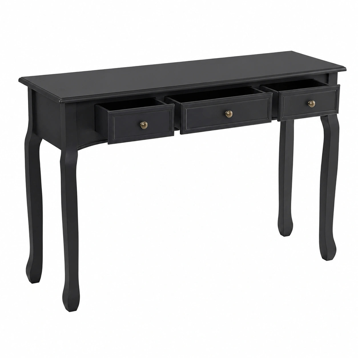 Table console vintage avec 3 tiroirs en bois et m¨¦tal noir