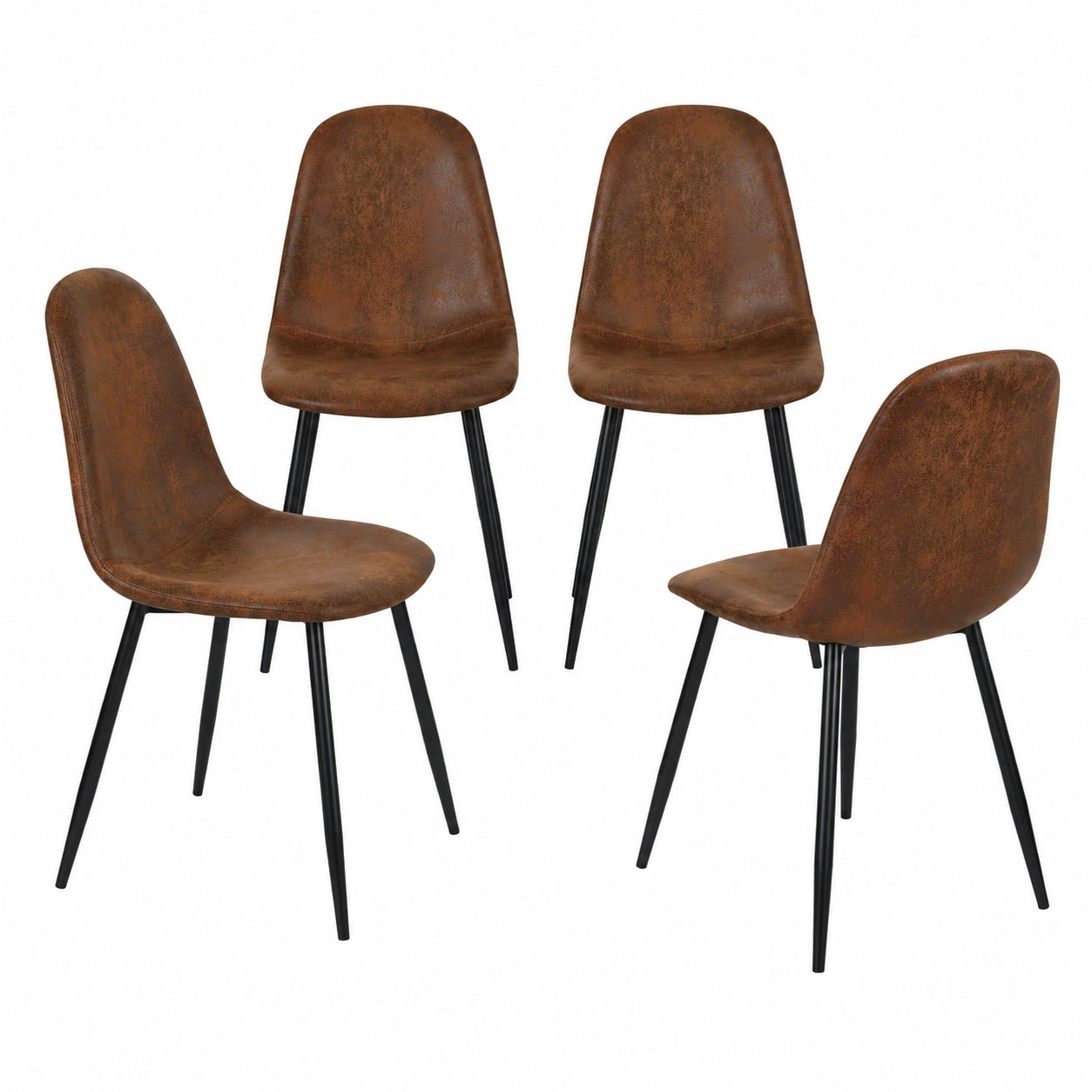 Lot de 4 chaises de salle ¨¤ manger en su¨¦dine marron avec pieds en m¨¦tal noir