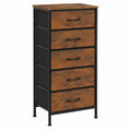 Commode ¨¤ 5 tiroirs en tissu, cadre en m¨¦tal marron rustique