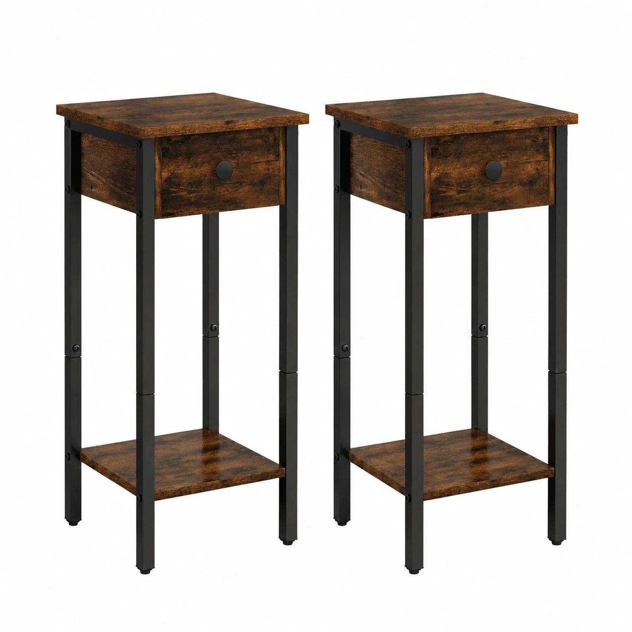 Lot de 2 tables de chevet ¨¦troites avec tiroir et pieds r¨¦glables, 25 x 25 x 71 cm, design vintage pour salon et chambre