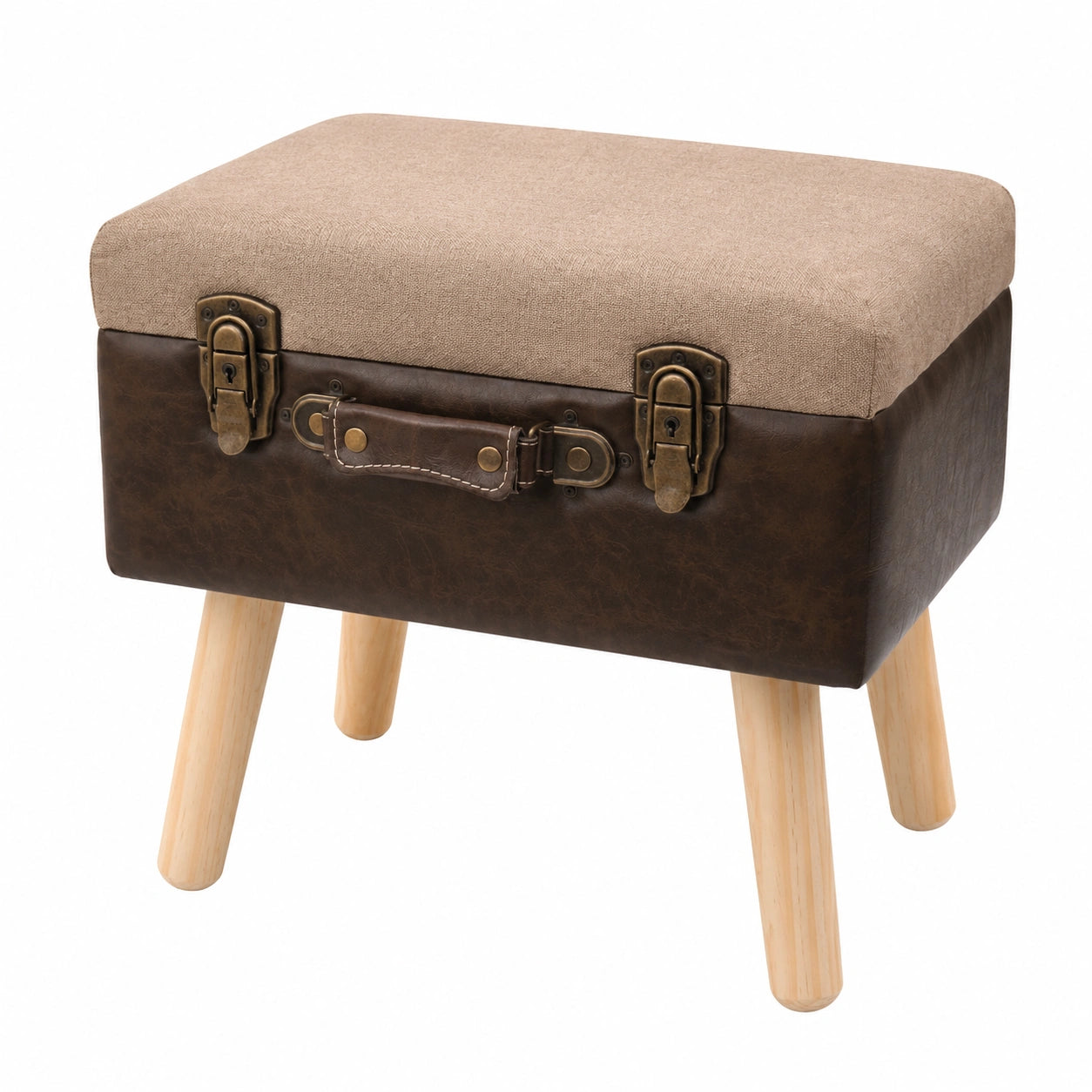 Tabouret vintage en bois avec rangement int¨¦gr¨¦ - Dimensions 40 x 32 x 39 cm - Marron classique