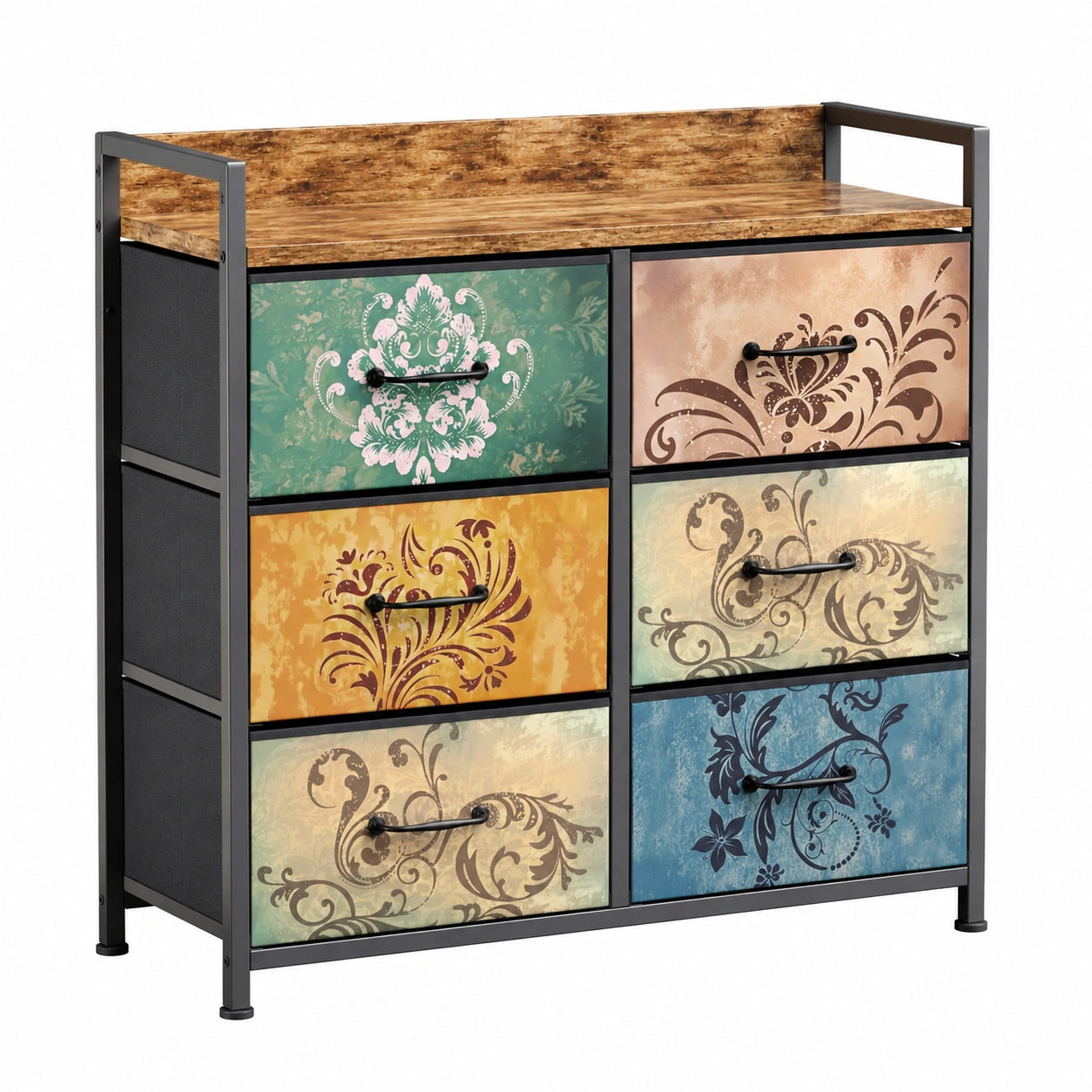 Commode ¨¤ 6 tiroirs en tissu avec motif floral vintage pour chambre et salon