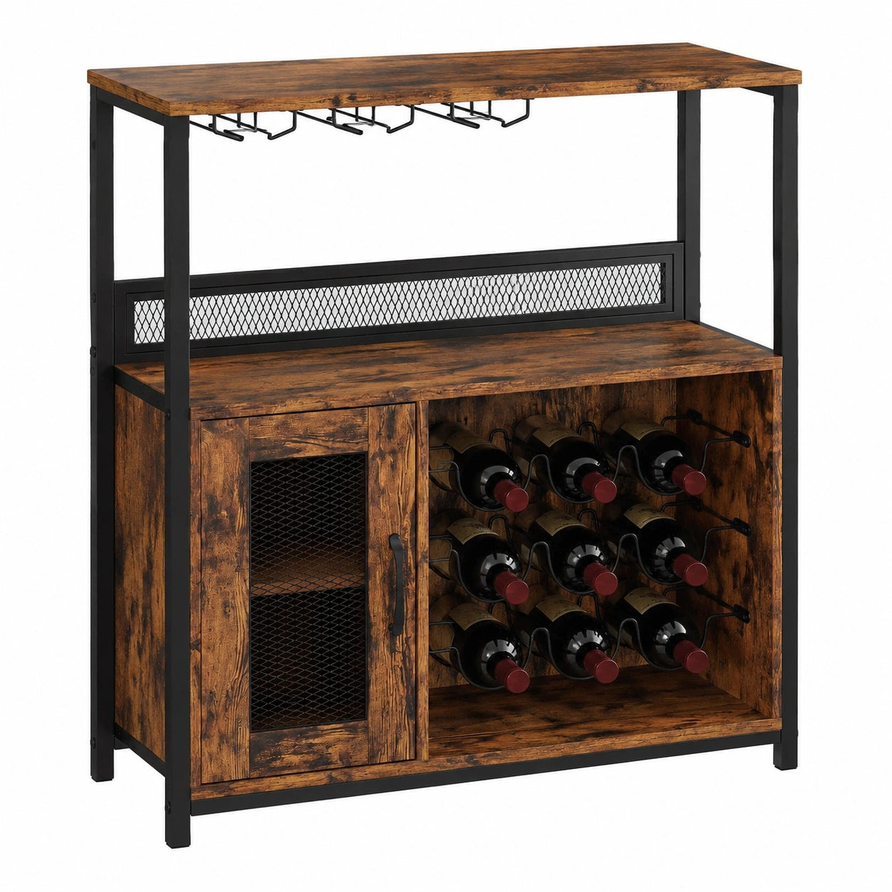 Armoire ¨¤ vin industrielle avec rangements pour bouteilles et verres, meuble rustique pour salon ou cuisine