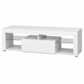 Meuble TV Bas Blanc Minimaliste avec Compartiments Ferm¨¦s et Ouverts