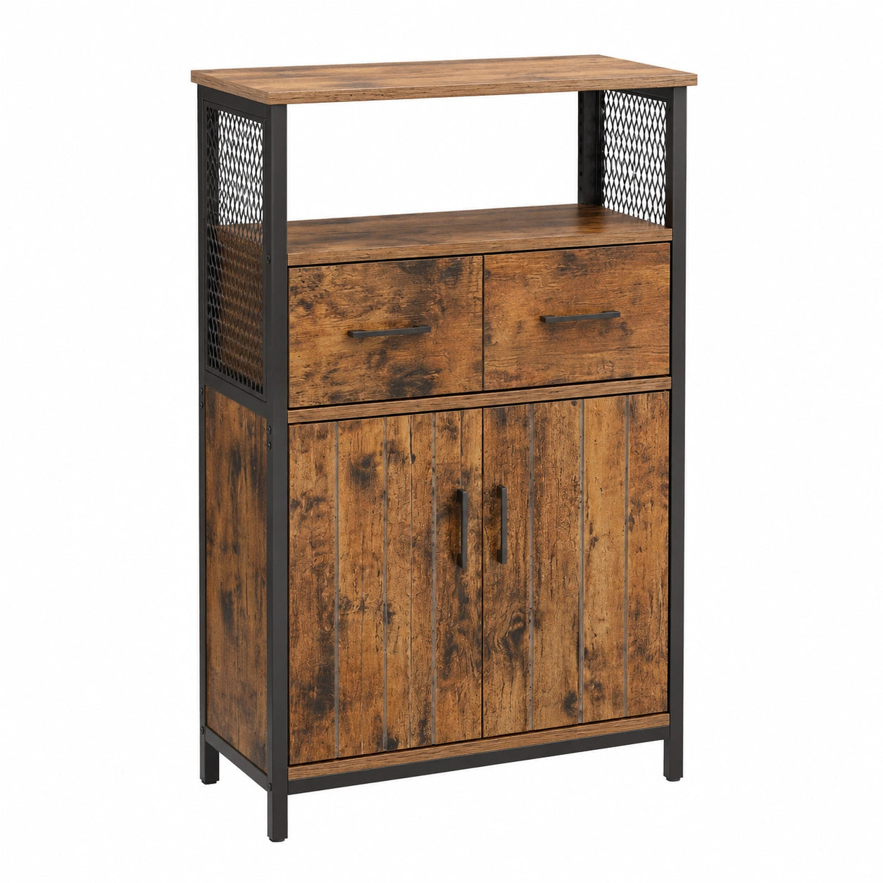 Buffet de Rangement Industriel avec Tiroir et ¨¦tag¨¨re R¨¦glable, Marron et Noir