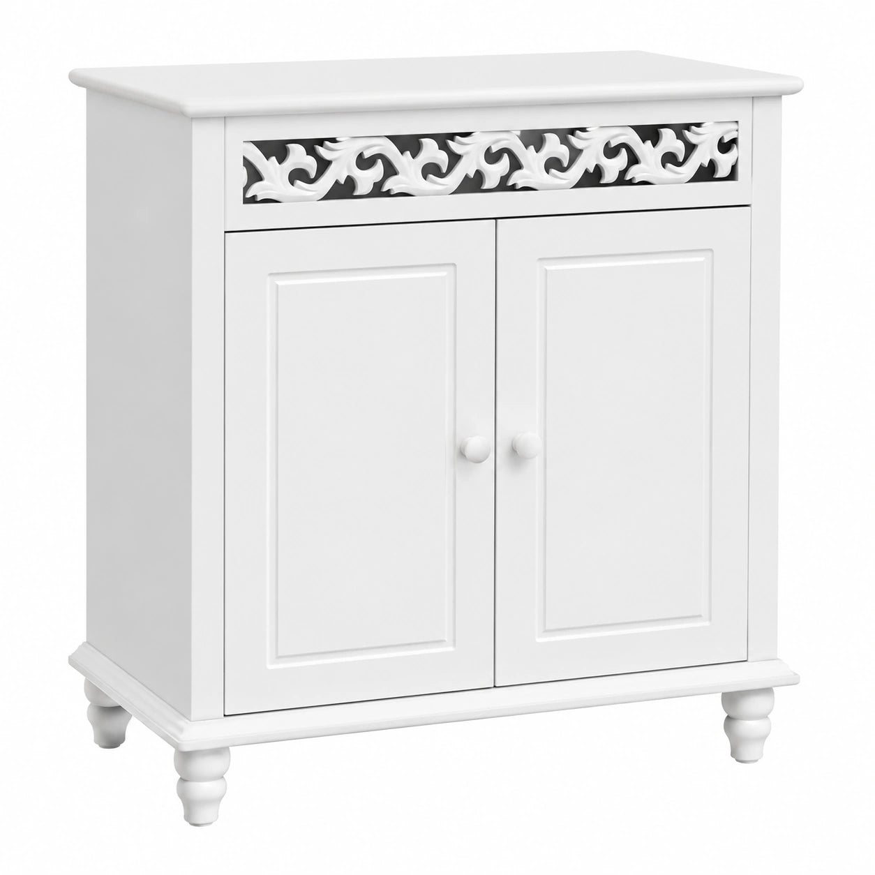 Commode blanche en bois avec motifs sculpt¨¦s, 2 portes, id¨¦ale pour salon ou chambre