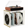 Meuble de Rangement Vinyle Vintage avec 3 Compartiments, Capacit¨¦ 80-100 Albums