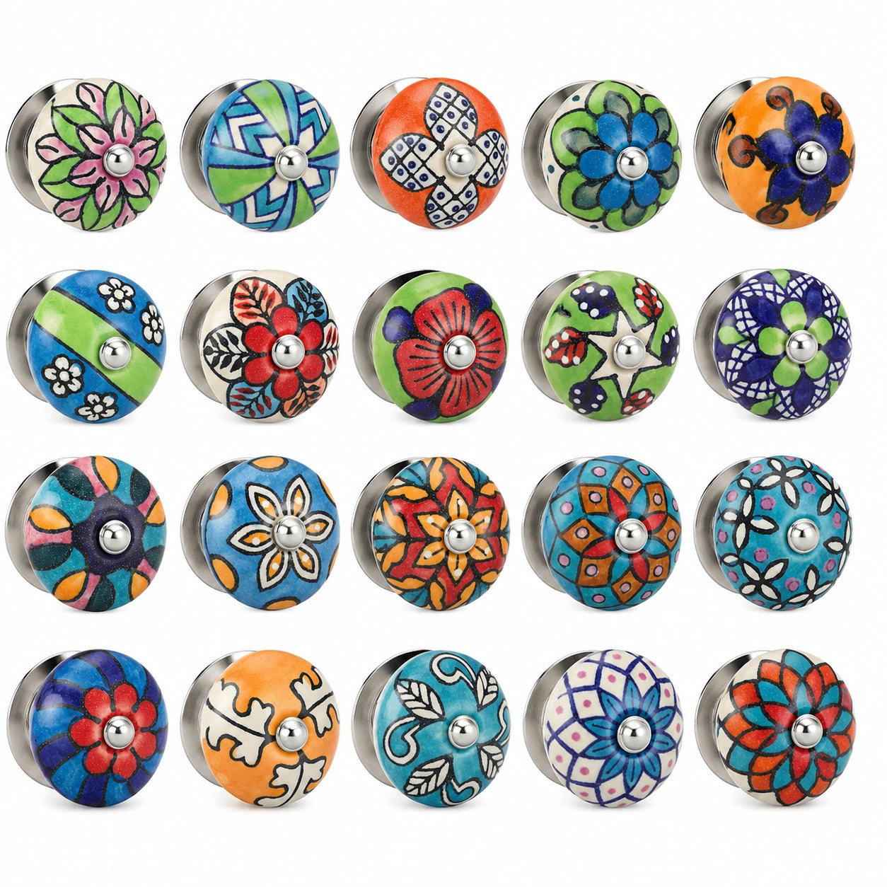 Boutons en c¨¦ramique multicolores pour meubles et portes - Lot de 20