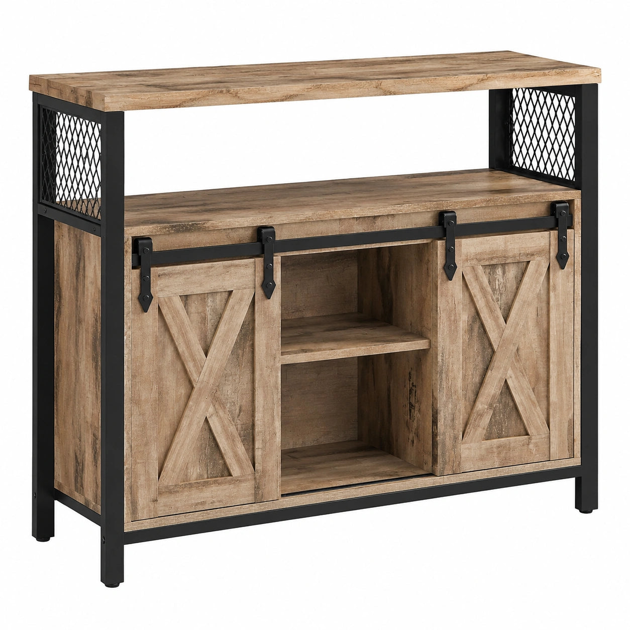 Buffet de Cuisine avec Portes Coulissantes et ¨¦tag¨¨res Ajustables, 33 x 100 x 80 cm, Marron et Noir