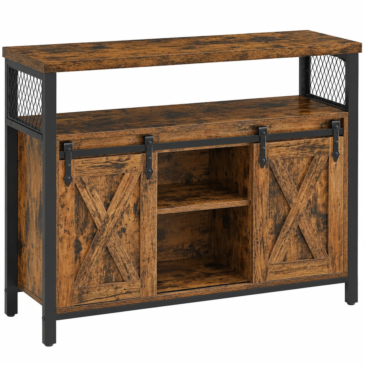 Buffet de Cuisine avec Portes Coulissantes et ¨¦tag¨¨res R¨¦glables, Marron Rustique