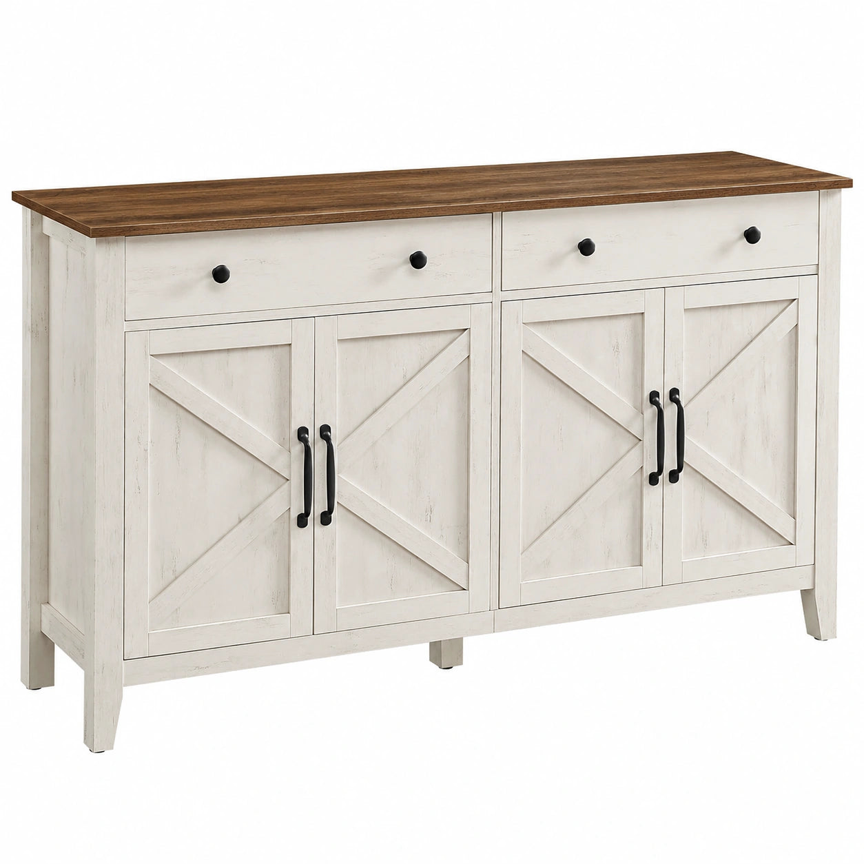 Buffet de Rangement avec Tiroir et ¨¦tag¨¨re R¨¦glable, Style Campagne, Blanc Rustique et Marron