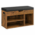 Banc de rangement d'entr¨¦e avec ¨¦tag¨¨res et si¨¨ge rembourr¨¦, finition marron rustique