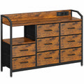 Commode avec LED, Prises USB, Tiroirs en Tissu, Style Vintage