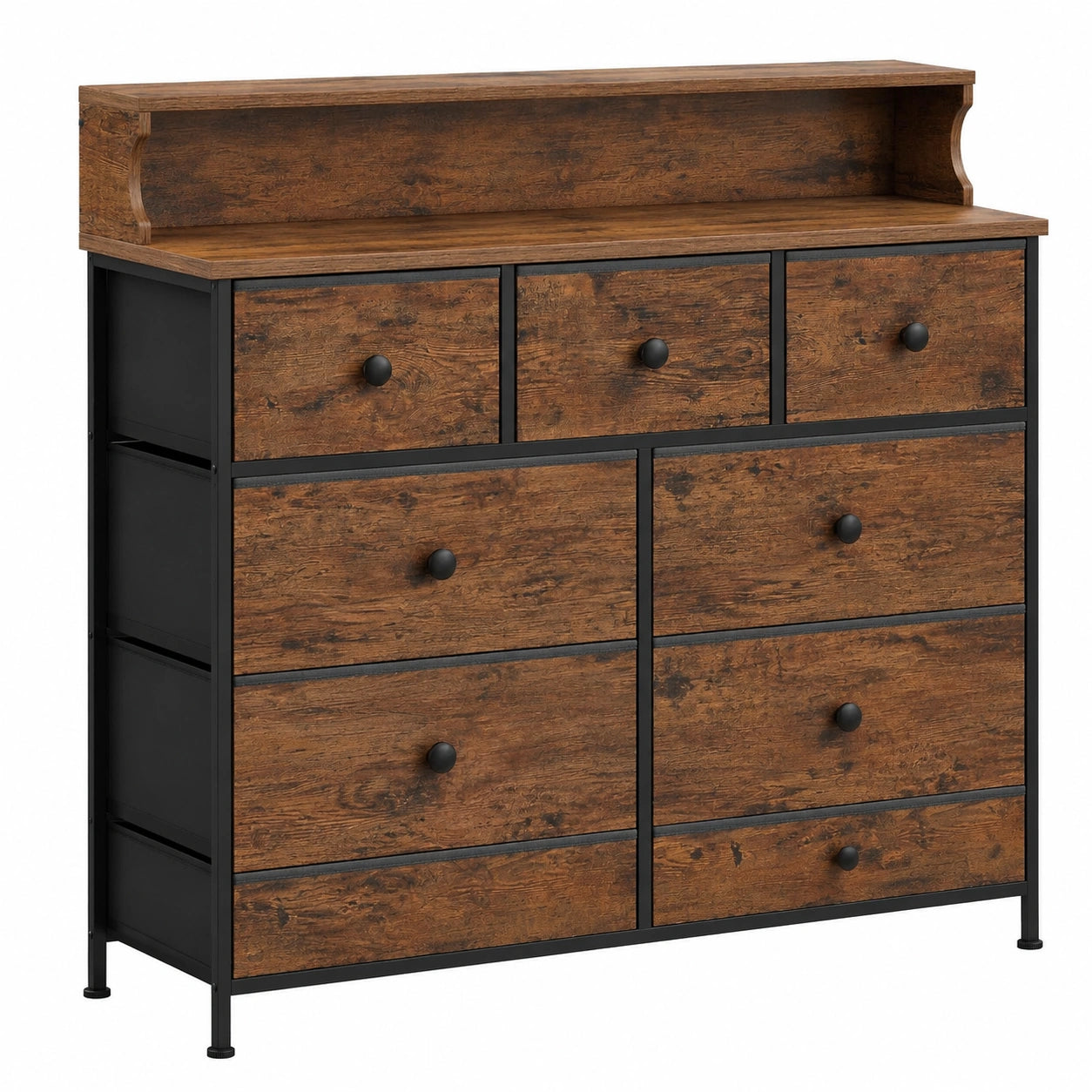 Commode 9 Tiroirs avec LED et Ports USB, Armoire Multifonction pour Chambre et Salon